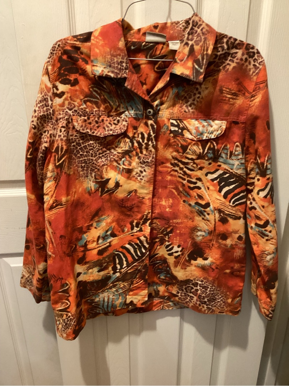 Chico's Orange and Turquoise Animal-Print Blouse